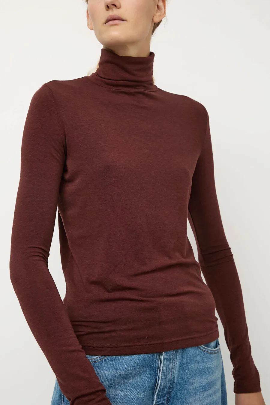 Mijeong Park Roll Neck Jersey Top in Burgundy sold by No. 6 product image thumbnail 3