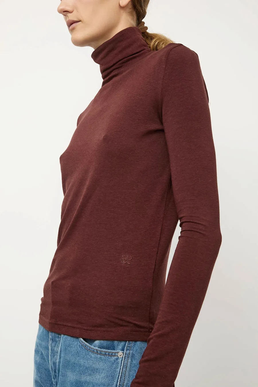 Mijeong Park Roll Neck Jersey Top in Burgundy sold by No. 6 product image thumbnail 4