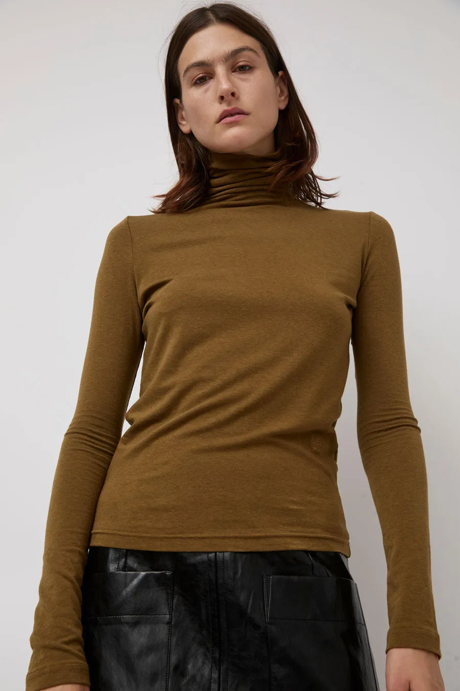 Mijeong Park Roll Neck Jersey Top in Light Brown sold by No. 6