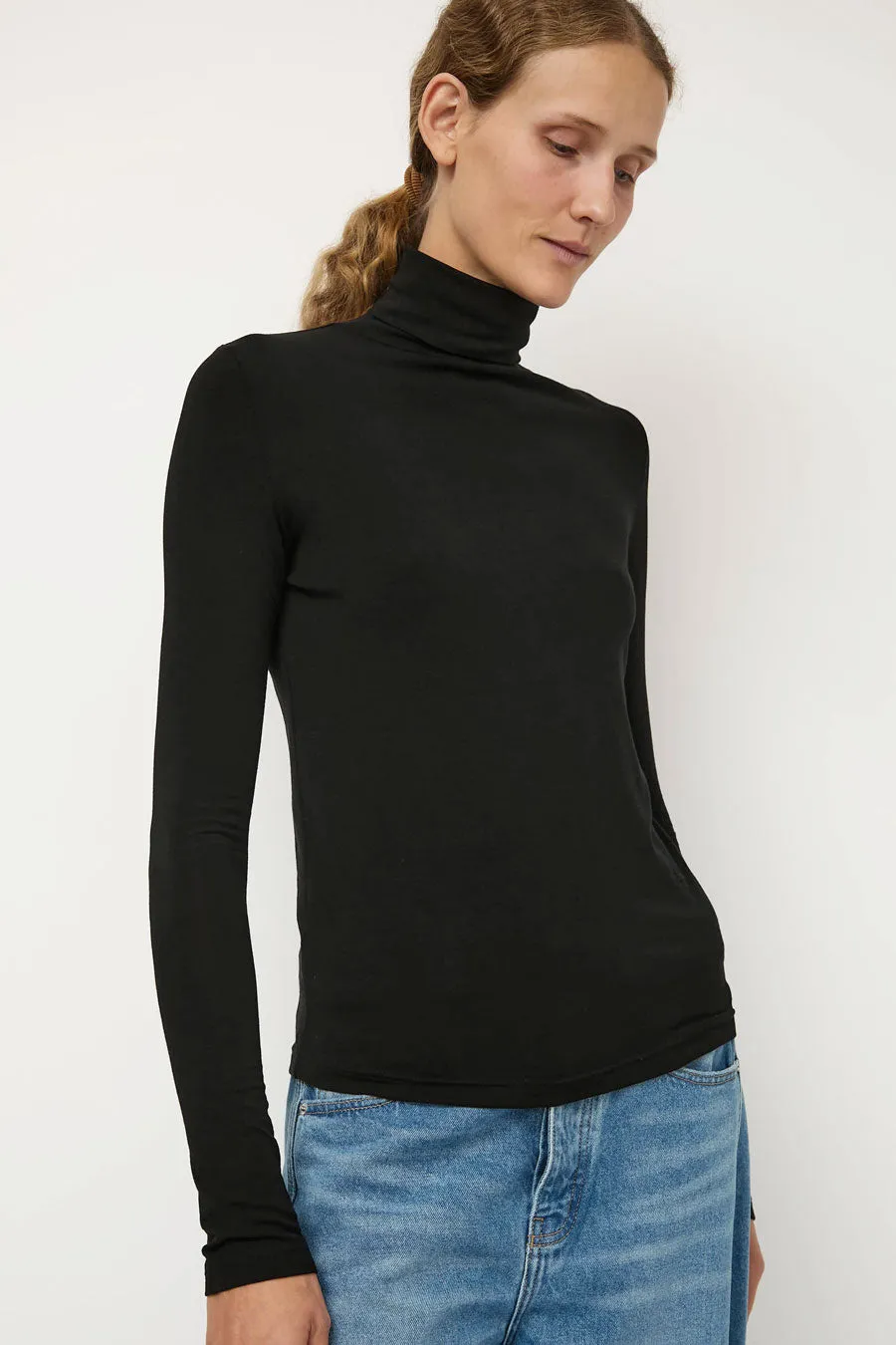 Mijeong Park Roll Neck Jersey Top in Black sold by No. 6