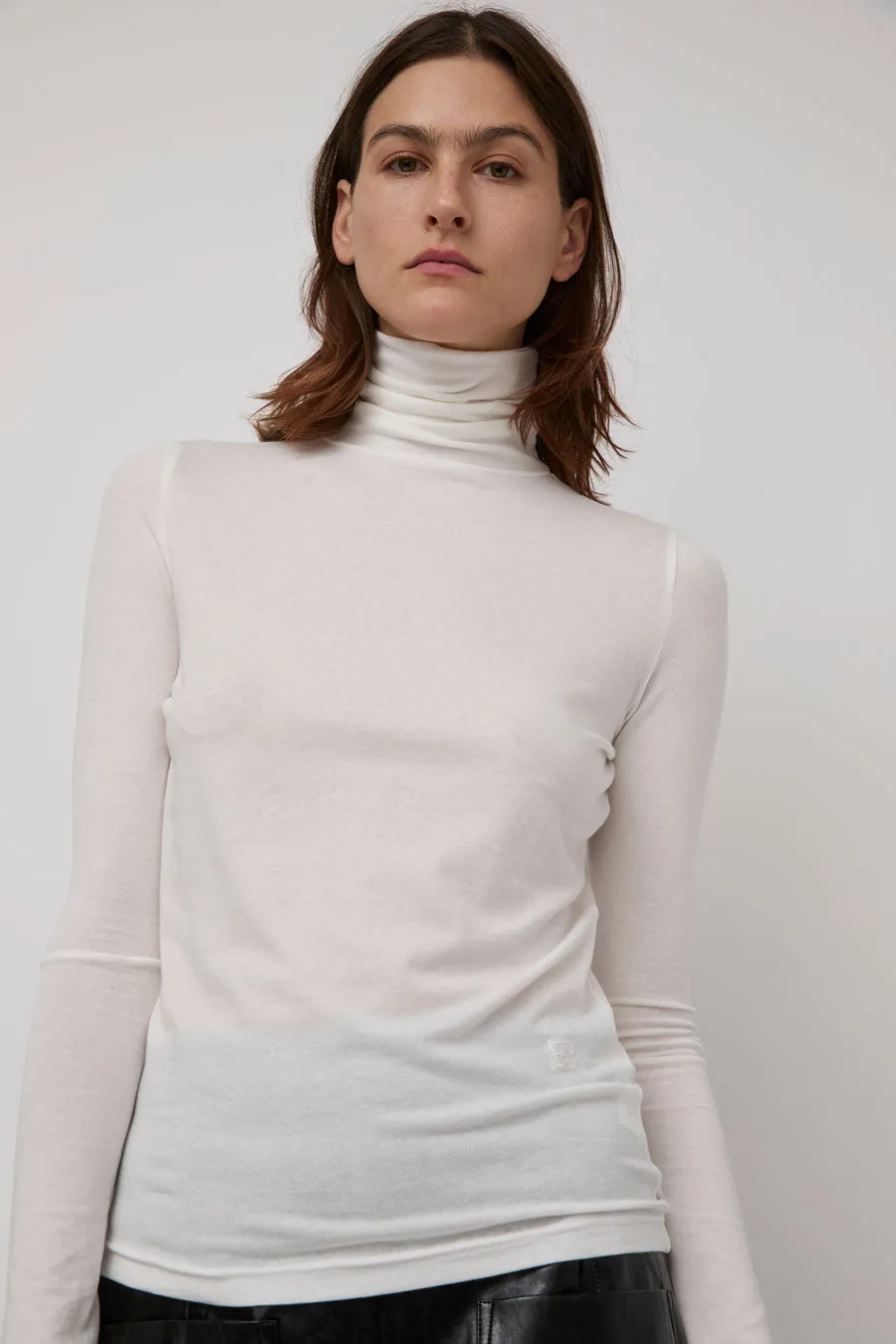 Mijeong Park Roll Neck Jersey Top in White sold by No. 6