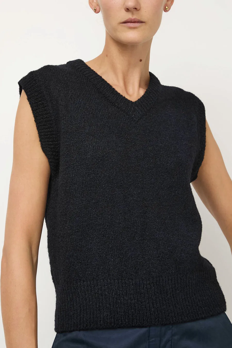 Mijeong Park Wool Blend V-Neck Vest in Navy sold by No. 6 product image thumbnail 3