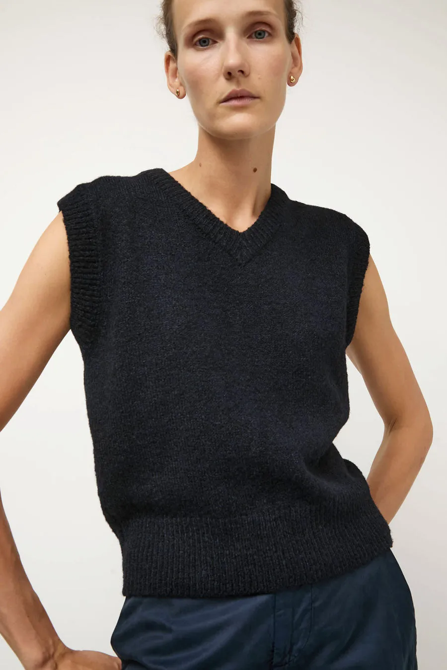 Mijeong Park Wool Blend V-Neck Vest in Navy sold by No. 6