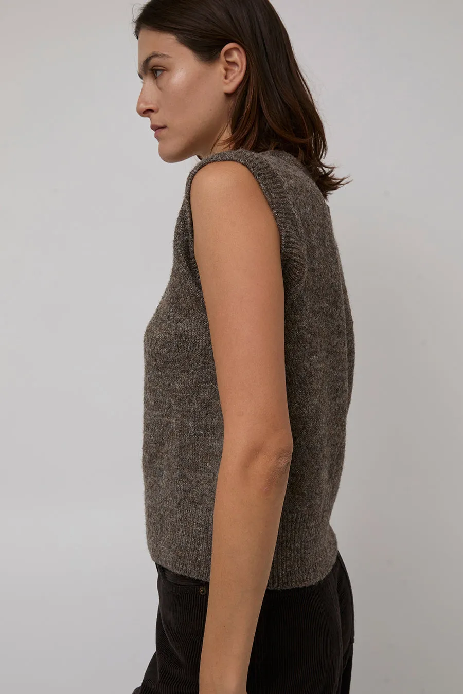 Mijeong Park Wool Blend V-Neck Vest in Heather Brown sold by No. 6 product image thumbnail 2
