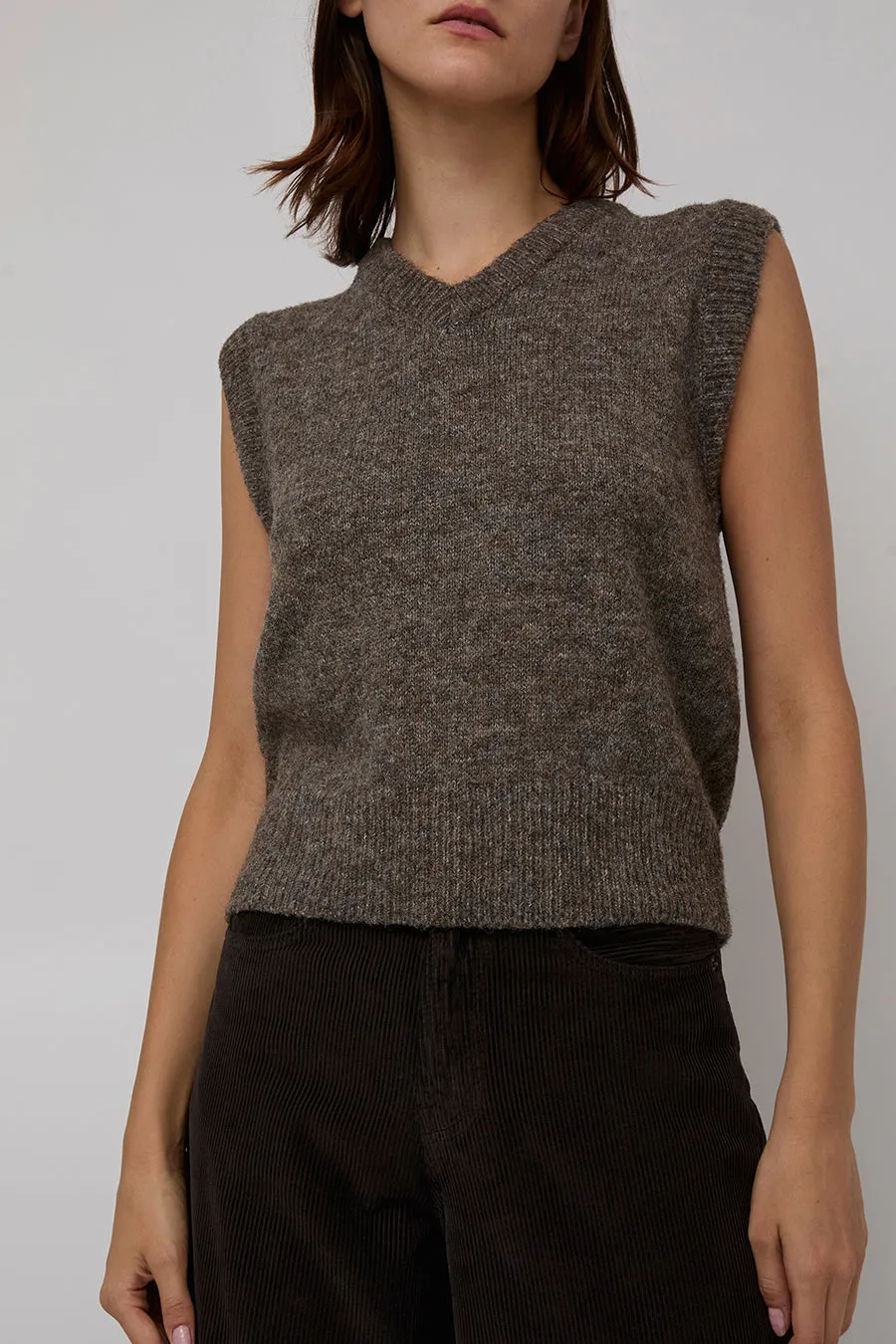 Mijeong Park Wool Blend V-Neck Vest in Heather Brown sold by No. 6 product image thumbnail 5