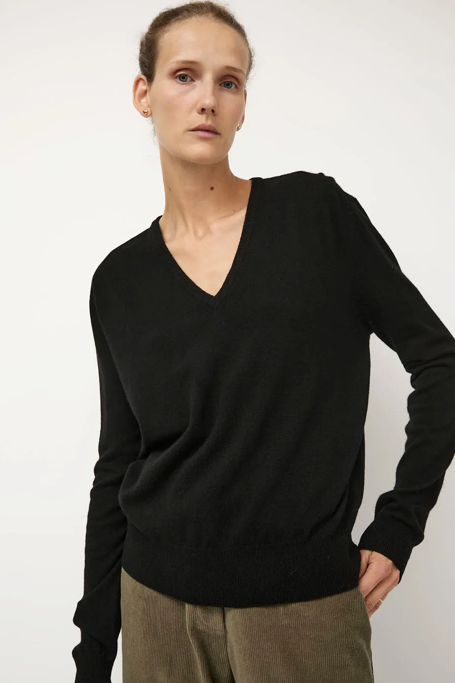 Mijeong Park Cashmere Blend V-Neck Knit in Black sold by No. 6