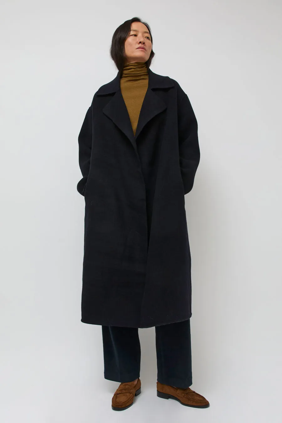 Mijeong Park Handmade Belted Wool Coat in Navy sold by No. 6