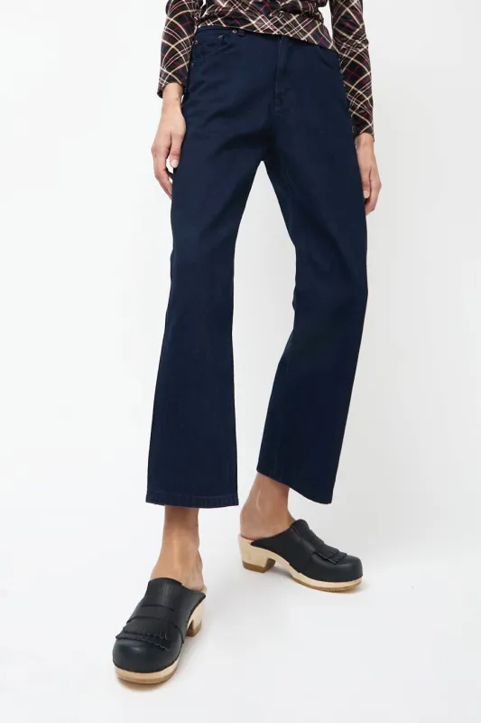 No.6 Kiltie Clog on Mid Heel in Indigo sold by No. 6