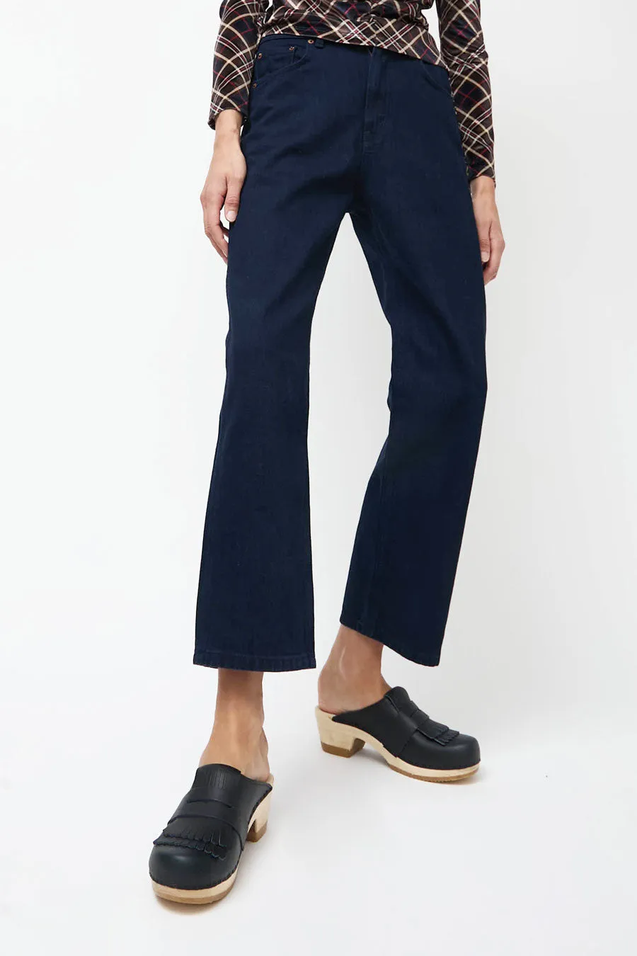 No.6 Kiltie Clog on Mid Heel in Indigo sold by No. 6