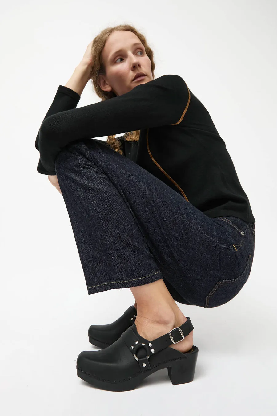 No.6 Arlo Clog on Square Toe Mid Heel in Black on Black Base sold by No. 6 product image thumbnail 3