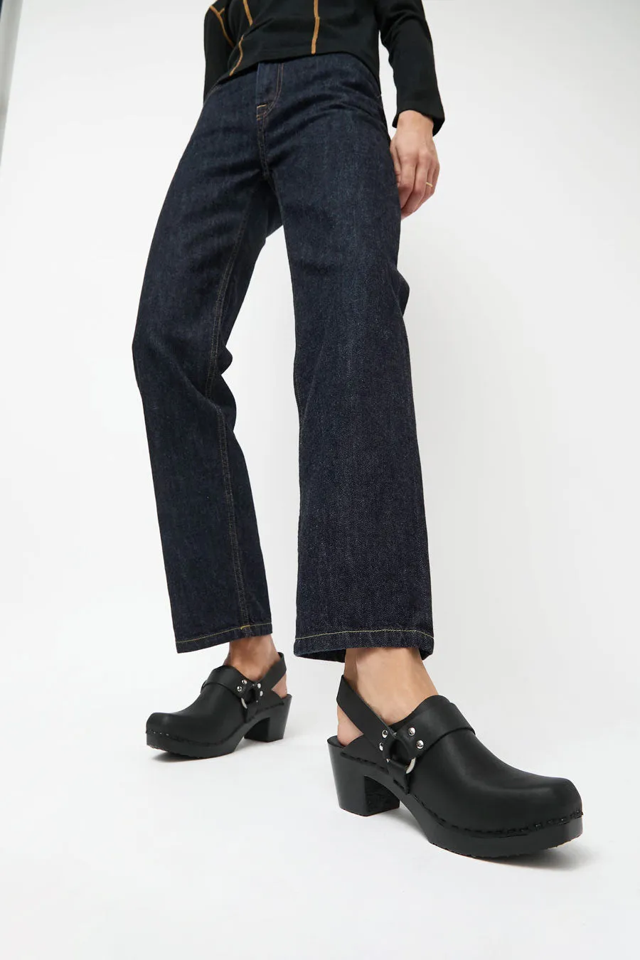 No.6 Arlo Clog on Square Toe Mid Heel in Black on Black Base sold by No. 6 product image thumbnail 2