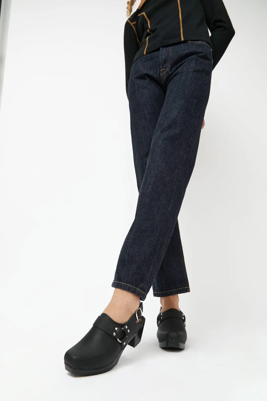 No.6 Arlo Clog on Square Toe Mid Heel in Black on Black Base sold by No. 6 product image thumbnail 5