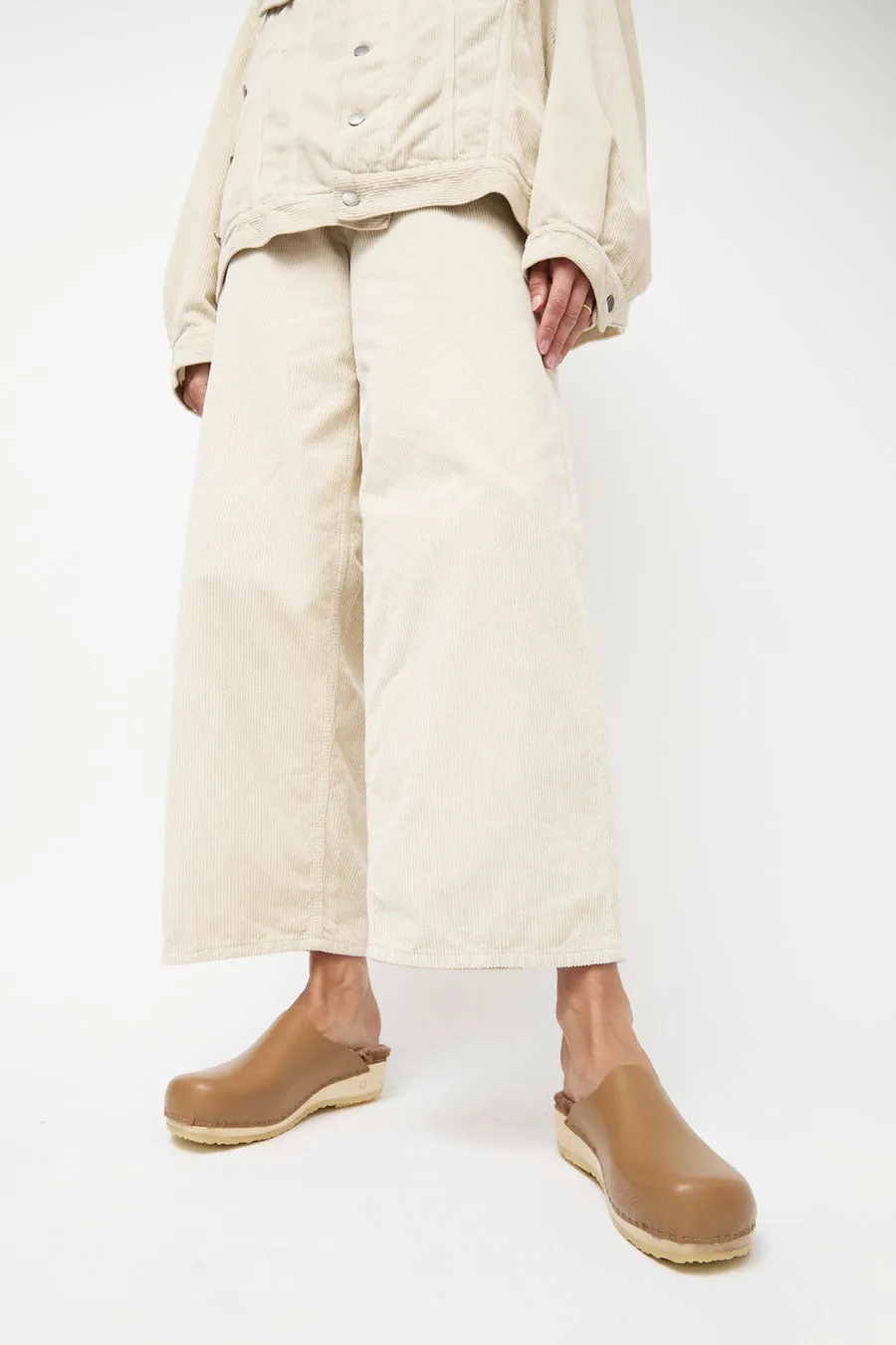 No.6 Contour Clog with Shearling on Flat Base in Khaki and Brown Brisa sold by No. 6