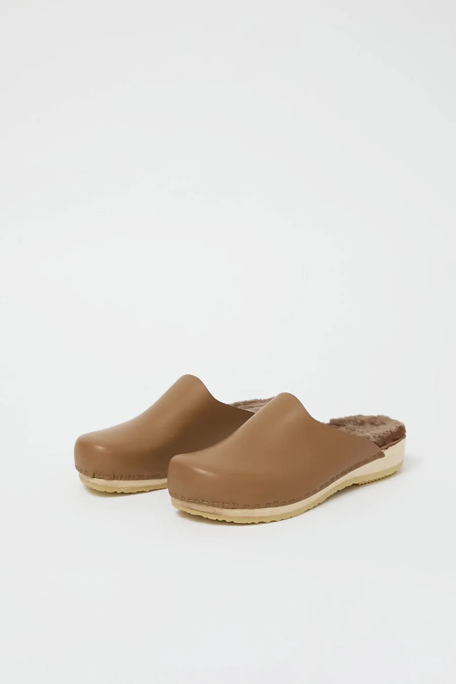 No.6 Contour Clog with Shearling on Flat Base in Khaki and Brown Brisa sold by No. 6 product image thumbnail 2