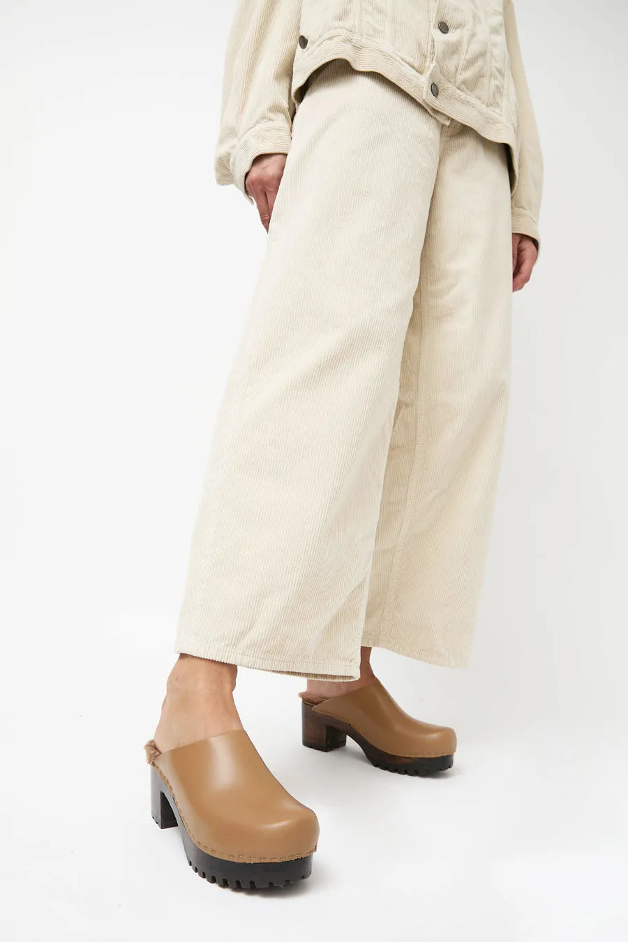 No.6 Liza Clog on Mid Tread in Khaki with Brown Brisa Shearling on Cocoa Base sold by No. 6 product image thumbnail 5