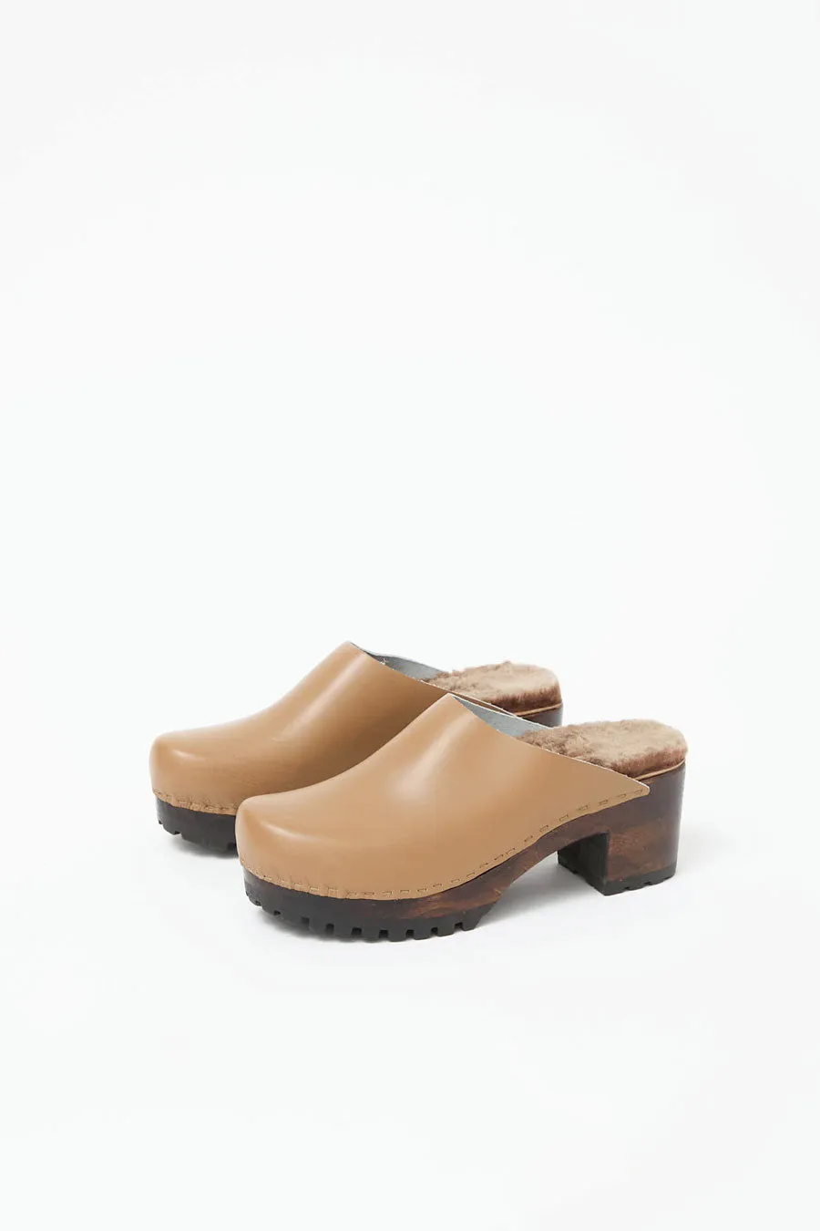 No.6 Liza Clog on Mid Tread in Khaki with Brown Brisa Shearling on Cocoa Base sold by No. 6 product image thumbnail 3