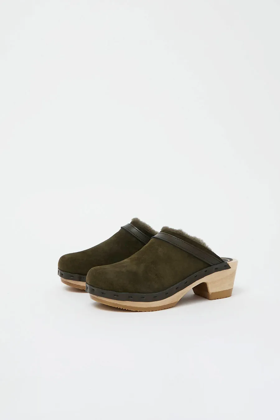 No.6 Dakota Shearling Clog on Mid Heel in Olive sold by No. 6 product image thumbnail 3