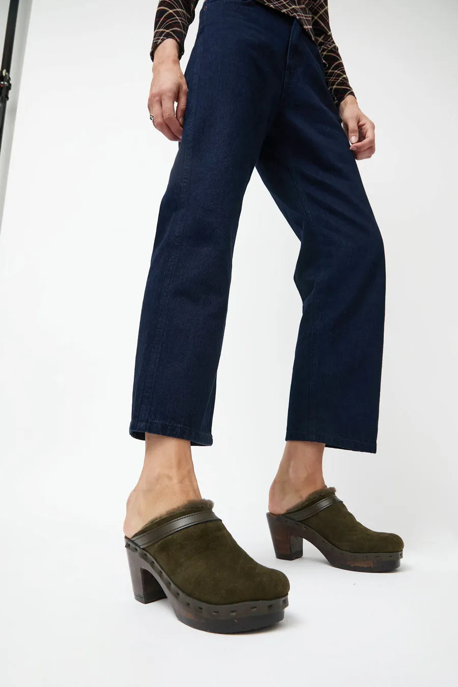 No.6 Dakota Shearling Clog on High Heel in Olive on Cocoa Base sold by No. 6 product image thumbnail 4