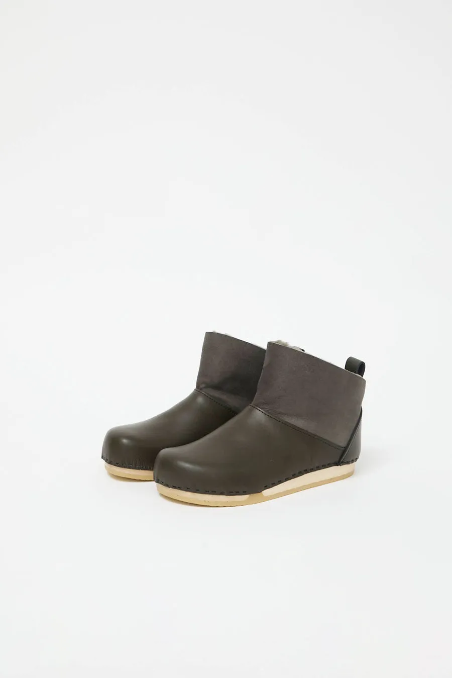 No.6 Low Shearling Clog Boot on Flat Bendable Base in Storm and Olive sold by No. 6 product image thumbnail 2