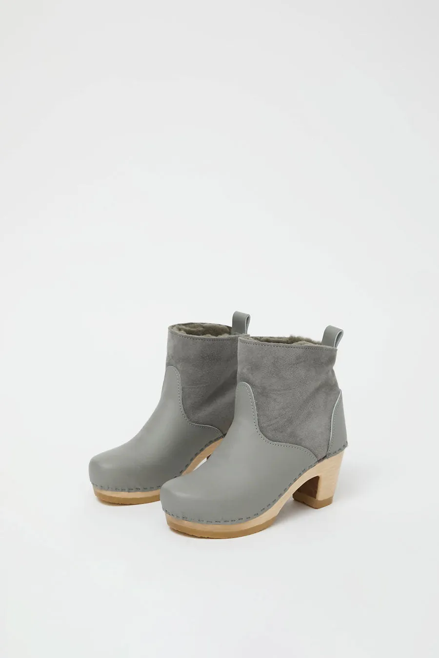 No.6 5" Pull on Shearling Clog Boot on High Heel in Storm and Light Grey sold by No. 6 product image thumbnail 3