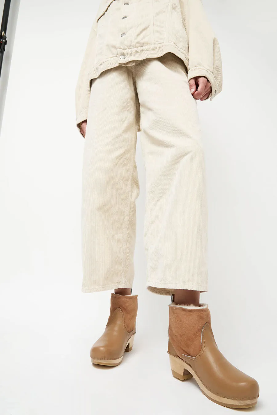 No.6 5" Pull on Shearling Clog Boot on Mid Heel in Natural and Khaki sold by No. 6