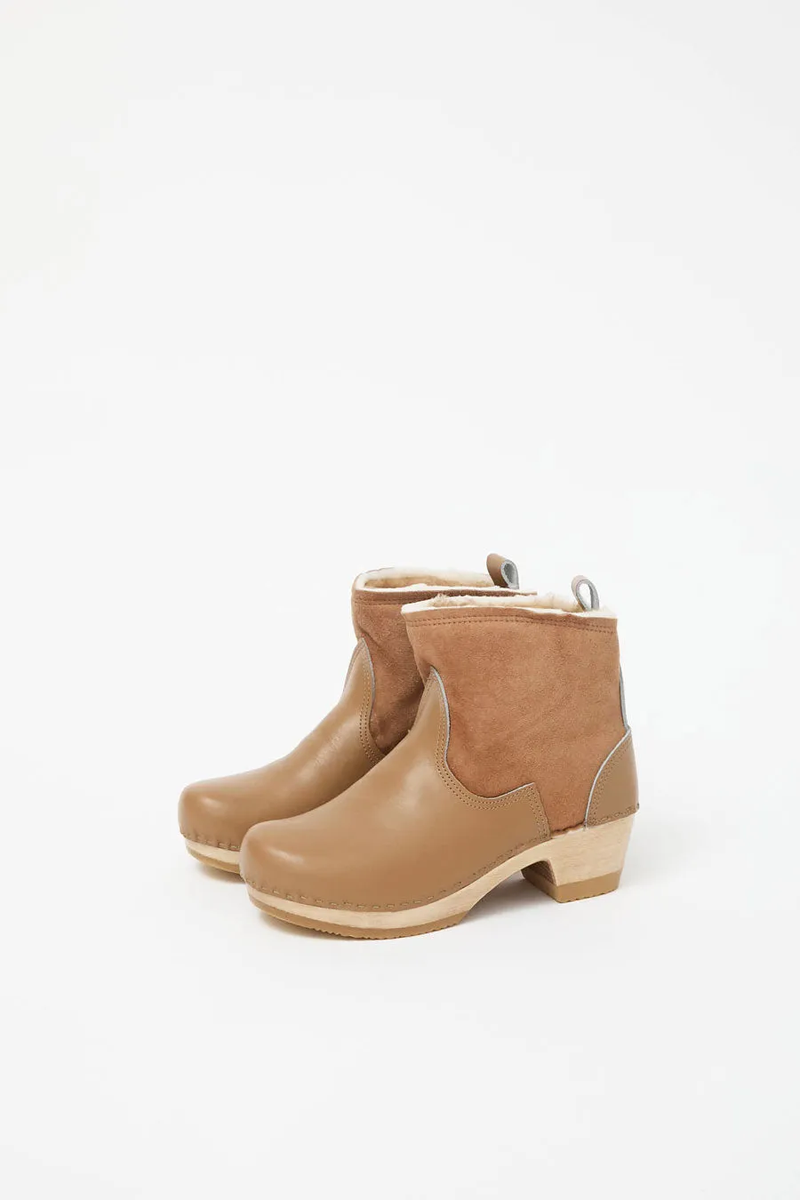 No.6 5" Pull on Shearling Clog Boot on Mid Heel in Natural and Khaki sold by No. 6 product image thumbnail 3