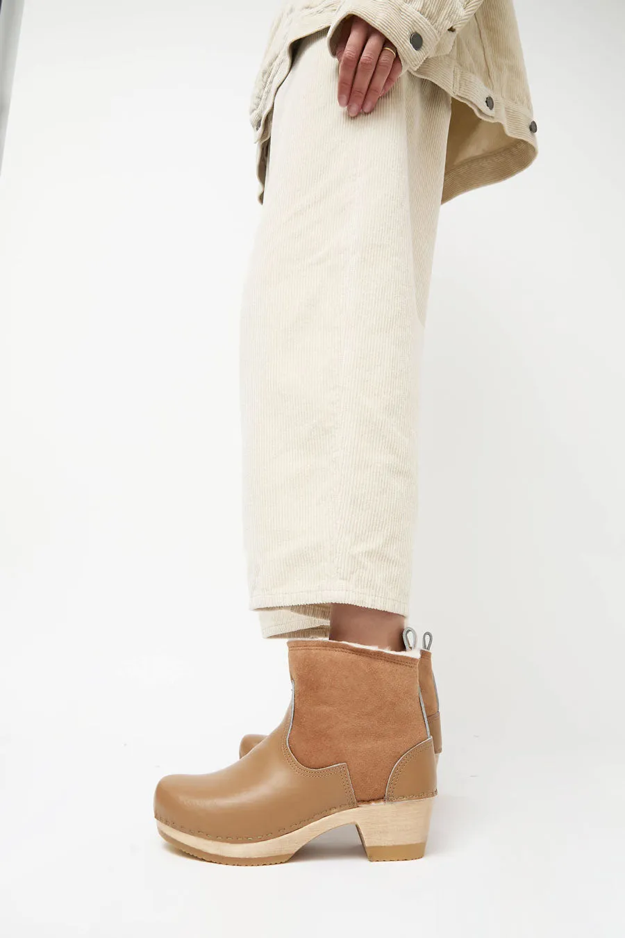 No.6 5" Pull on Shearling Clog Boot on Mid Heel in Natural and Khaki sold by No. 6 product image thumbnail 2