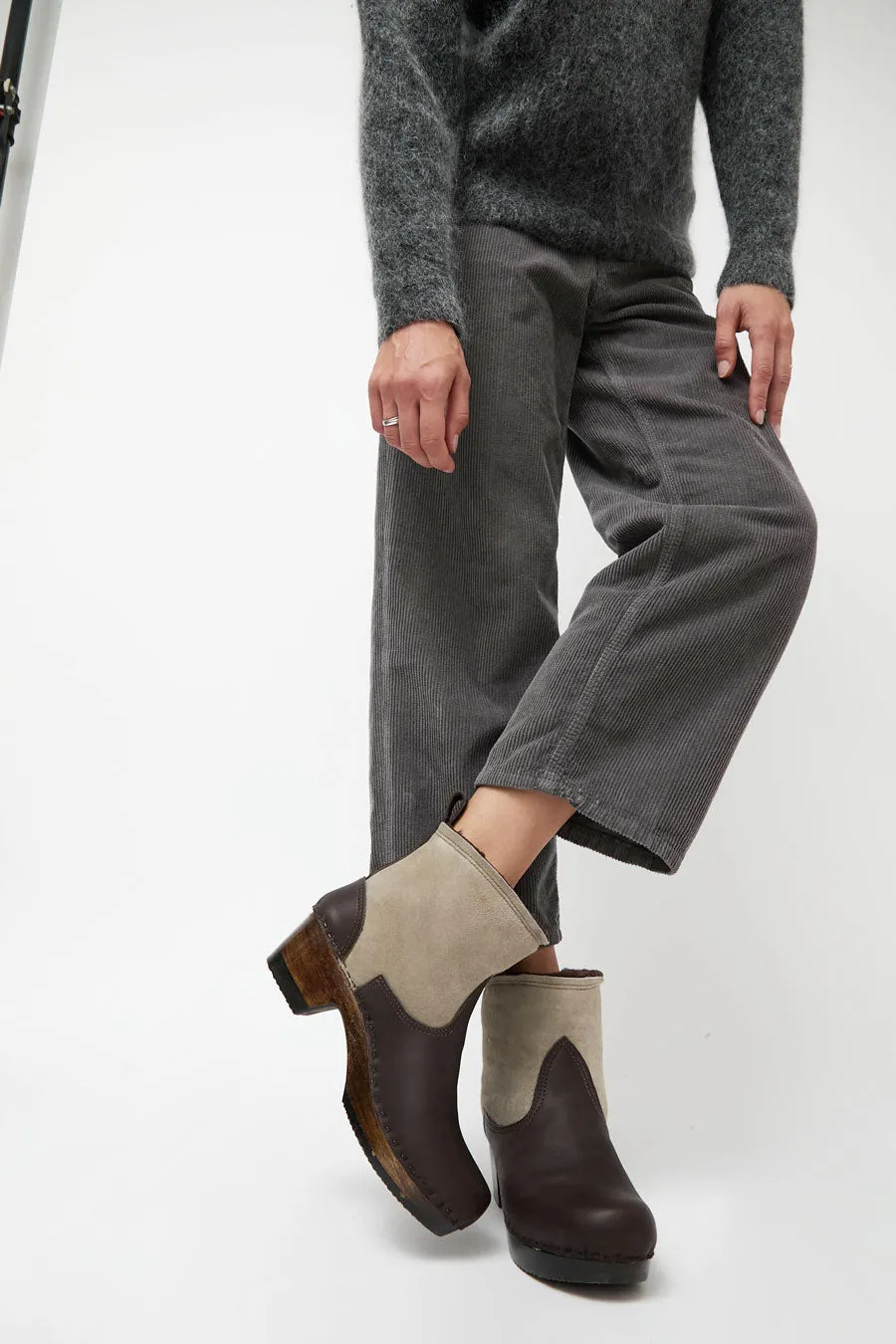 No.6 5" Pull on Shearling Clog Boot on Mid Heel in Spice and Fudge on Cocoa Base sold by No. 6 product image thumbnail 2