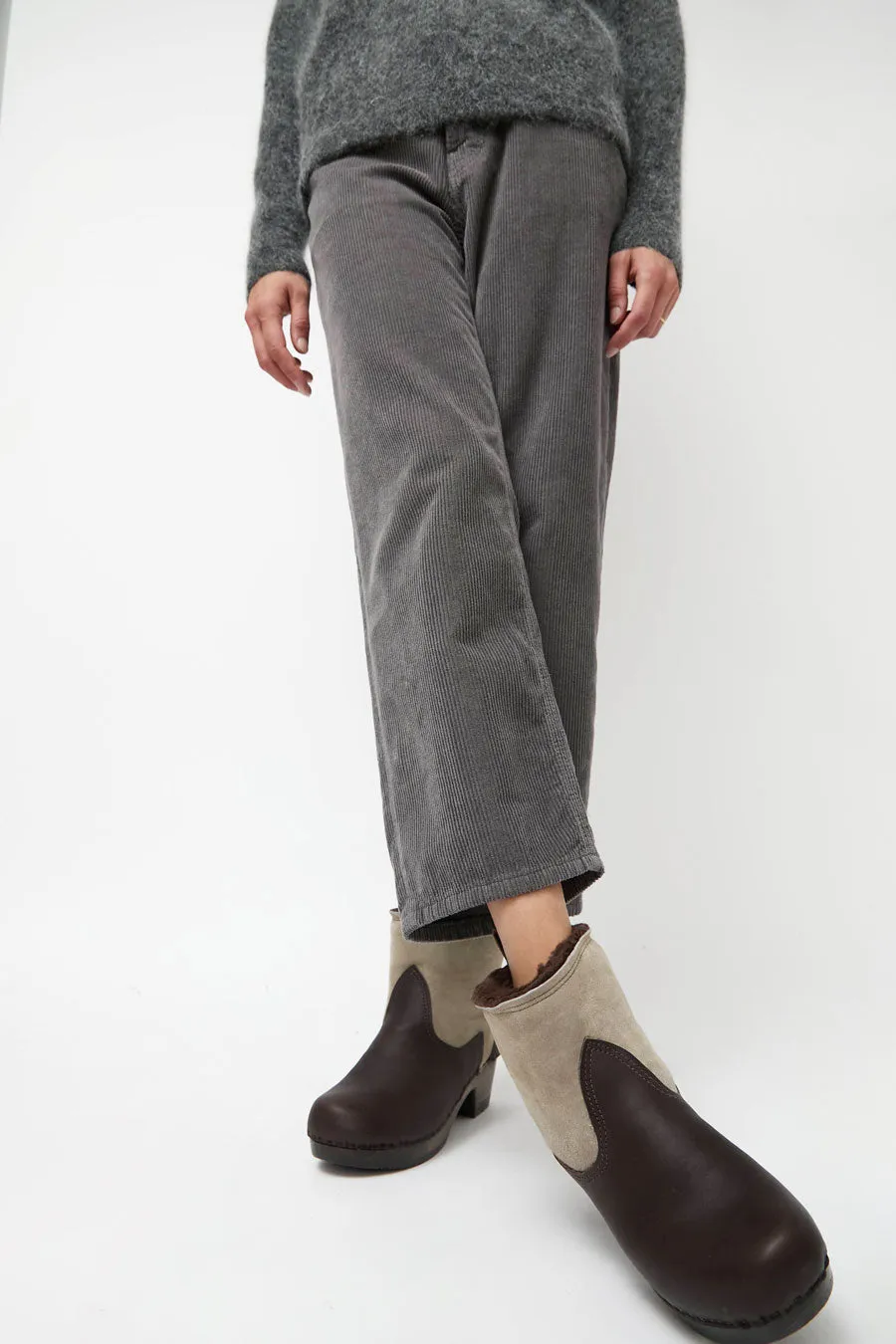 No.6 5" Pull on Shearling Clog Boot on Mid Heel in Spice and Fudge on Cocoa Base sold by No. 6 product image thumbnail 4