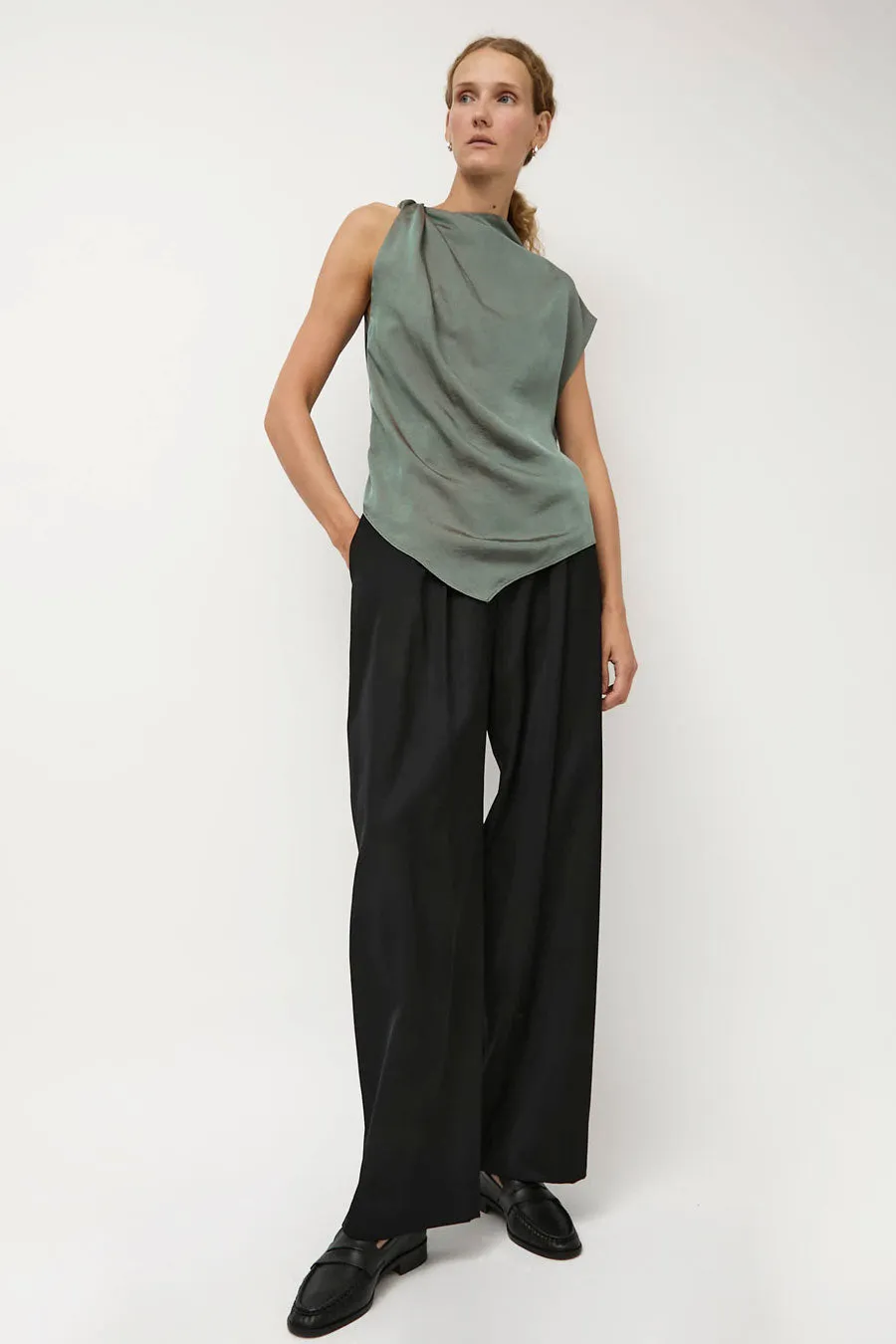 NOMIA Wide Leg Pleated Trouser in Black sold by No. 6