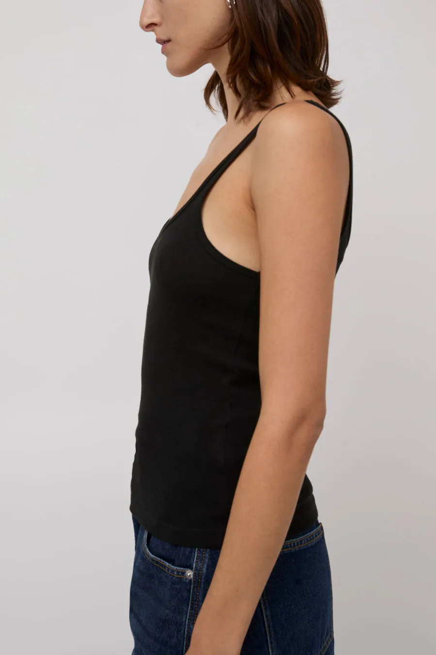 St. Agni Orgainc Cotton Slim Scoop Tank in Jet Black sold by No. 6 product image thumbnail 3