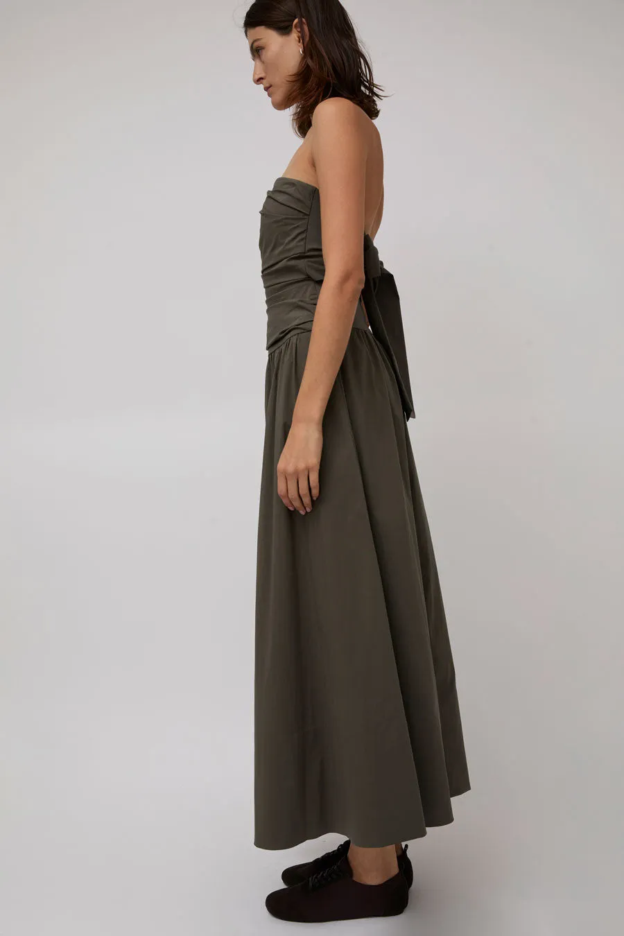 St. Agni Gathered Strapless Tie Back Dress in Khaki sold by No. 6 product image thumbnail 5