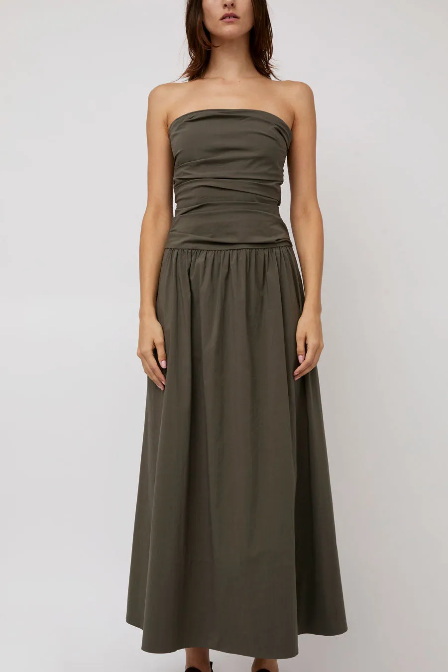 St. Agni Gathered Strapless Tie Back Dress in Khaki sold by No. 6 product image thumbnail 4
