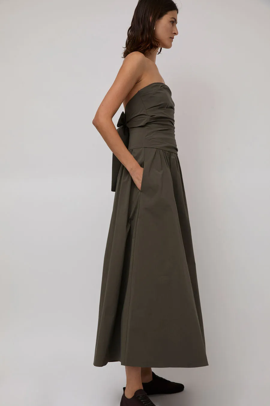 St. Agni Gathered Strapless Tie Back Dress in Khaki sold by No. 6 product image thumbnail 3