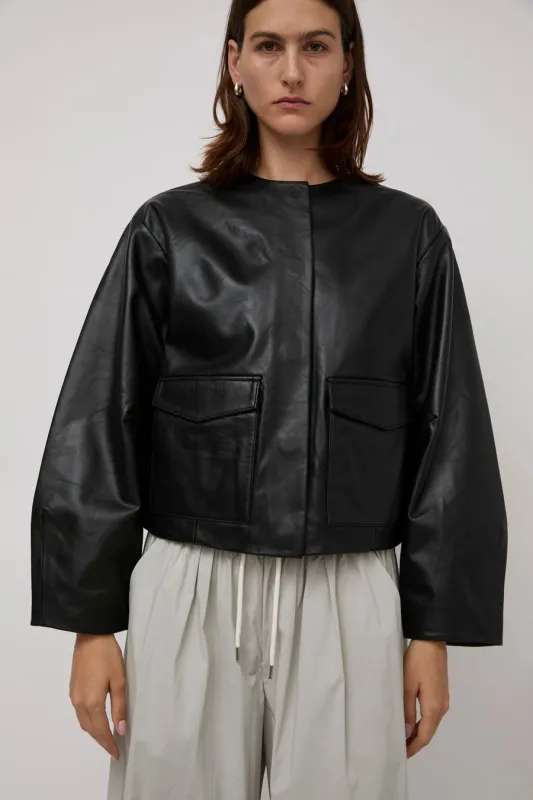 St. Agni Utility Cocoon Leather Bomber in Black sold by No. 6