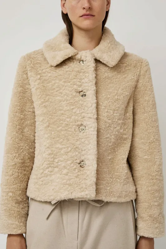 Atelier Delphine Faux Fur Cropped Jacket in Light Beige sold by No. 6