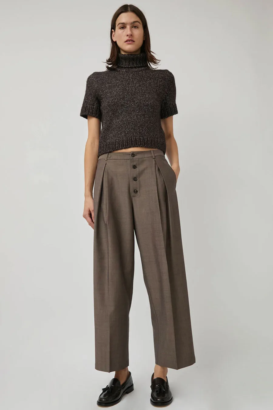 CORDERA Tailoring Mohair Buttoned Pants in Smoke Brown sold by No. 6