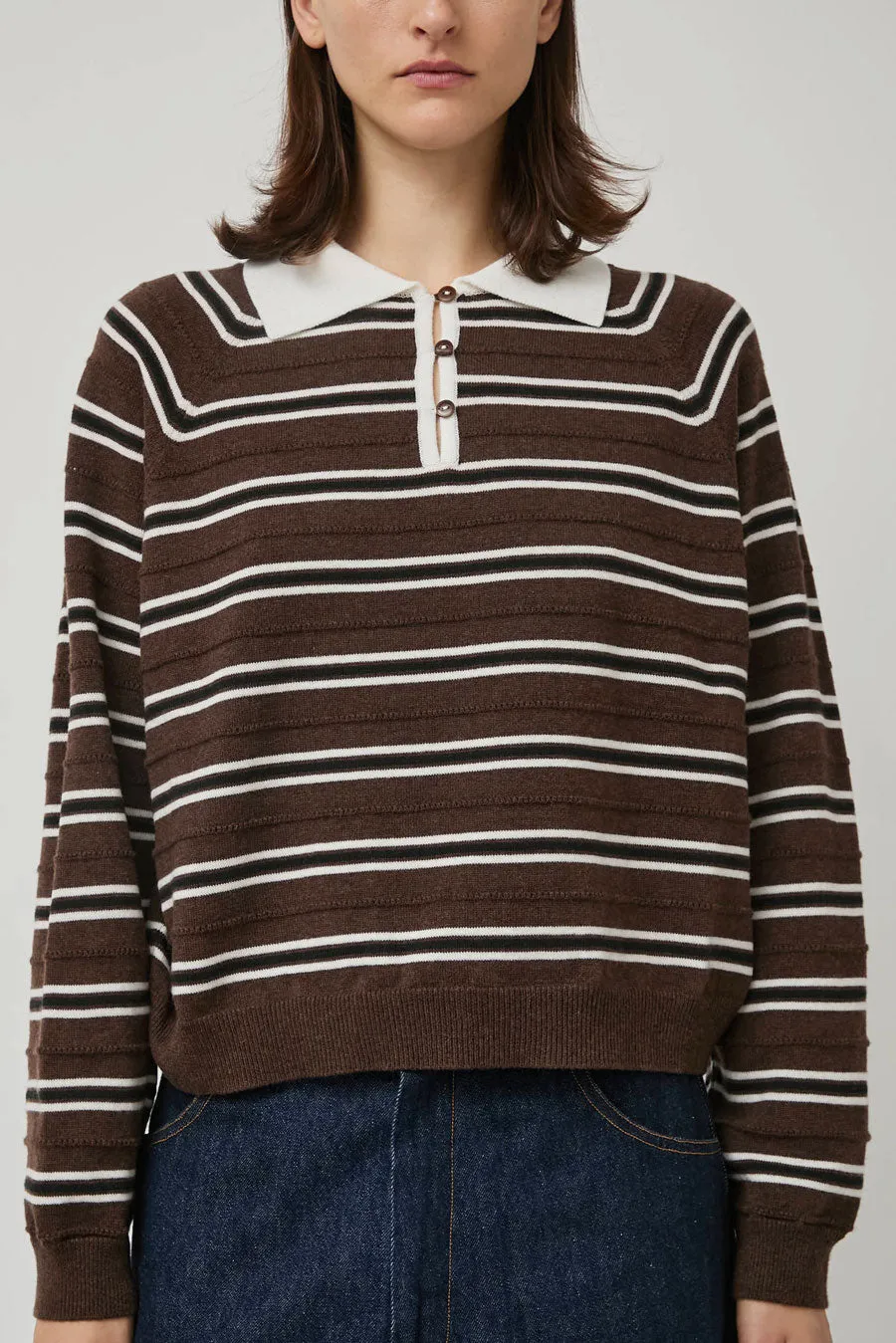 CORDERA Merino Wool Striped Polo in Brown sold by No. 6 product image thumbnail 3