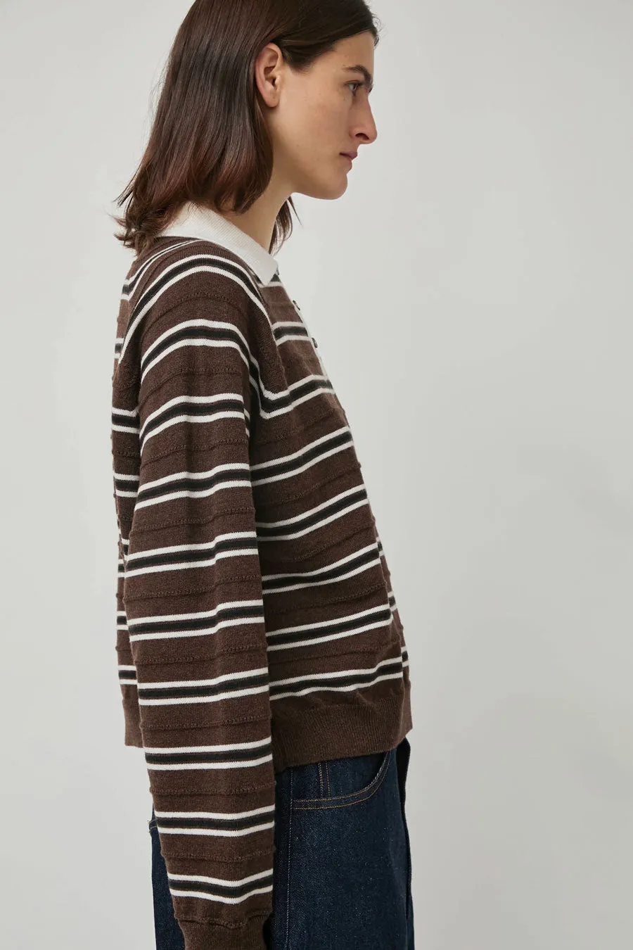 CORDERA Merino Wool Striped Polo in Brown sold by No. 6 product image thumbnail 2