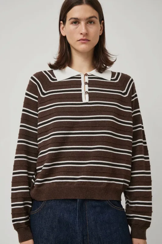 CORDERA Merino Wool Striped Polo in Brown sold by No. 6