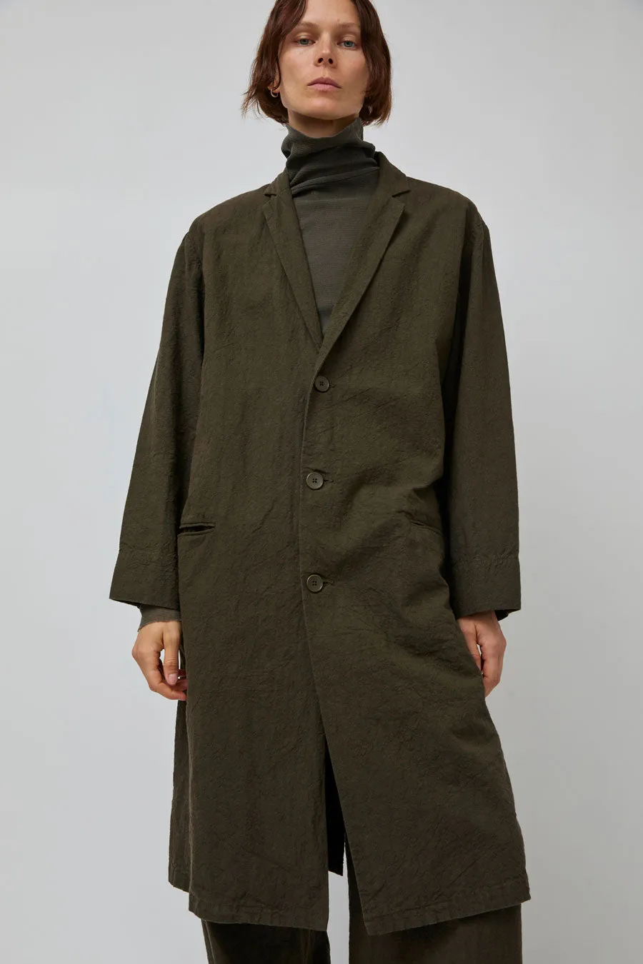 Black Crane Crinkled Coat in Charcoal sold by No. 6