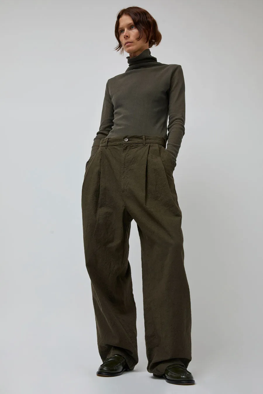 Black Crane Crinkled Trousers in Charcoal sold by No. 6