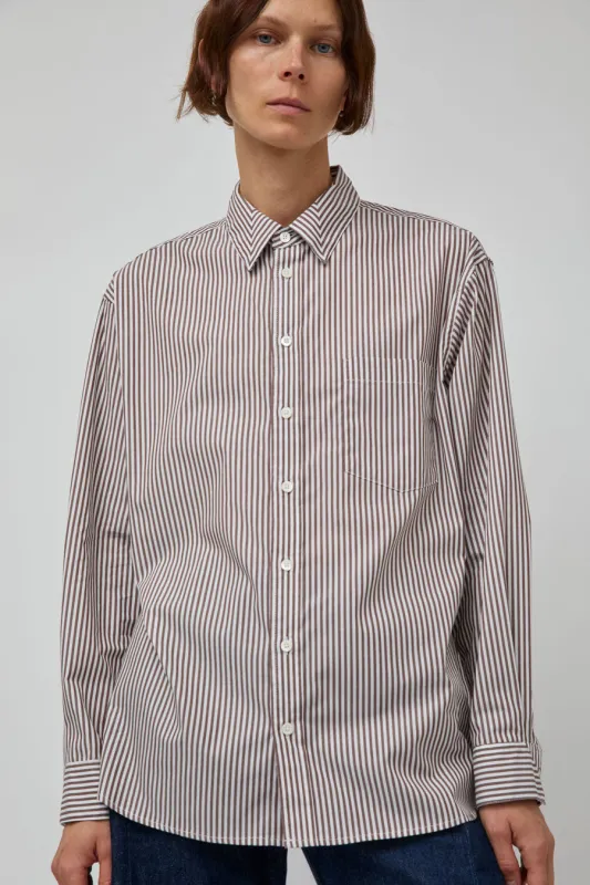 B Sides Nolan Shirt in Brown and White Stripe sold by No. 6