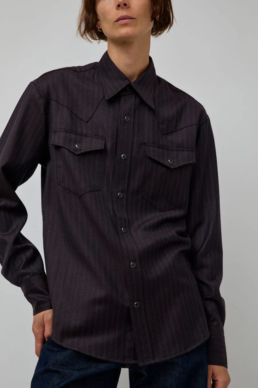 TONYWACK Striped Wool Western Shirt in Dark Burgundy sold by No. 6 product image thumbnail 3