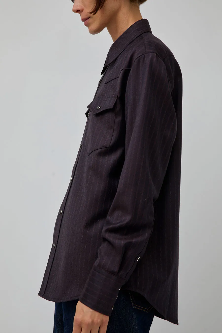 TONYWACK Striped Wool Western Shirt in Dark Burgundy sold by No. 6 product image thumbnail 2