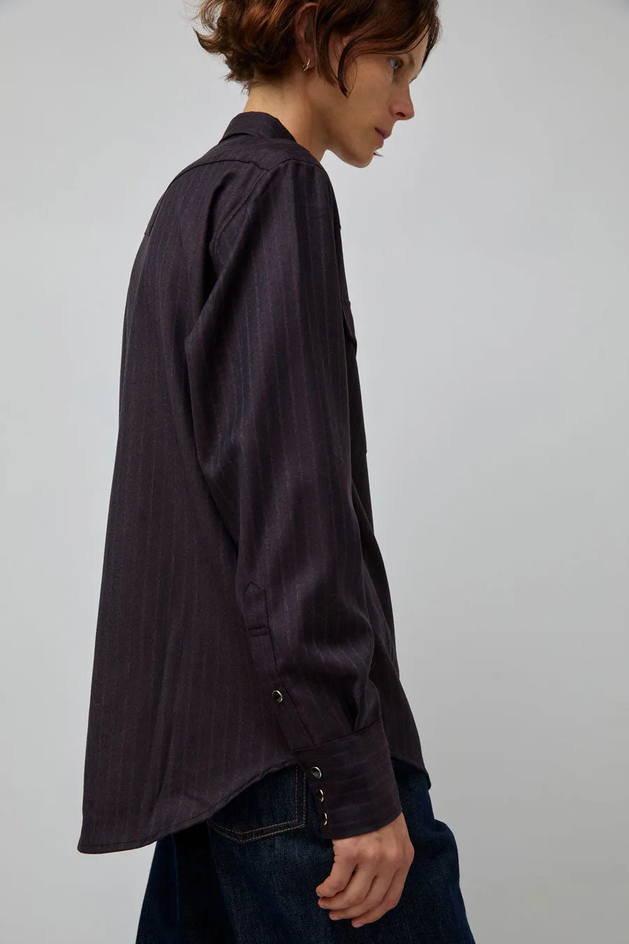 TONYWACK Striped Wool Western Shirt in Dark Burgundy sold by No. 6 product image thumbnail 4