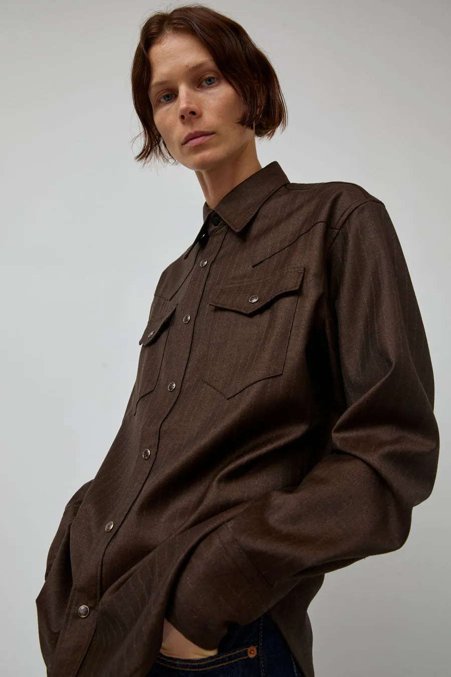 TONYWACK Striped Wool Western Shirt in Sepia Brown sold by No. 6 product image thumbnail 4