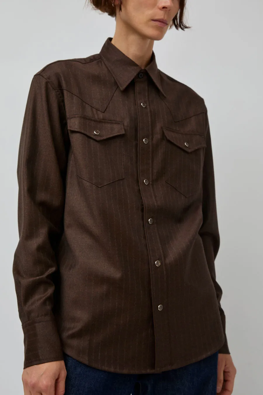 TONYWACK Striped Wool Western Shirt in Sepia Brown sold by No. 6 product image thumbnail 3