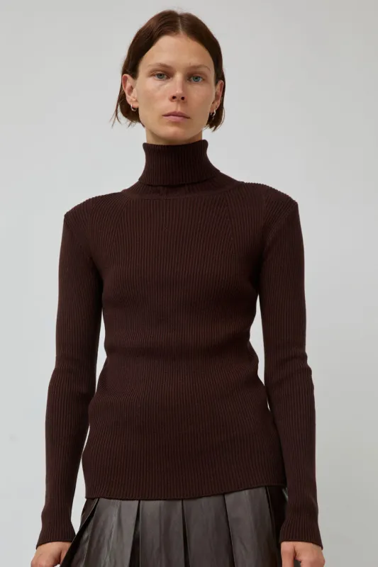 TONYWACK Slim-Fit Ribbed Turtleneck in Brown sold by No. 6