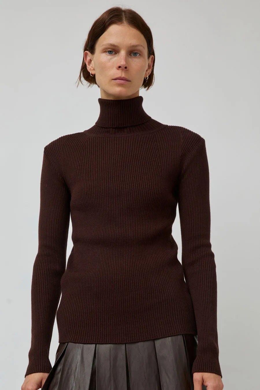 TONYWACK Slim-Fit Ribbed Turtleneck in Brown sold by No. 6